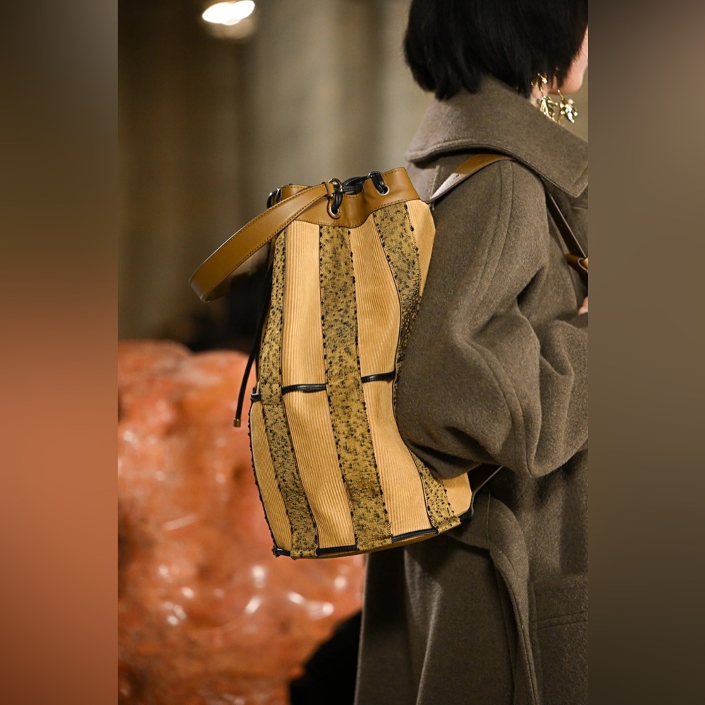 F/W 2022 Ulla Johnson Willow XL Drawstring Bucket Bag in Senape Colorblock